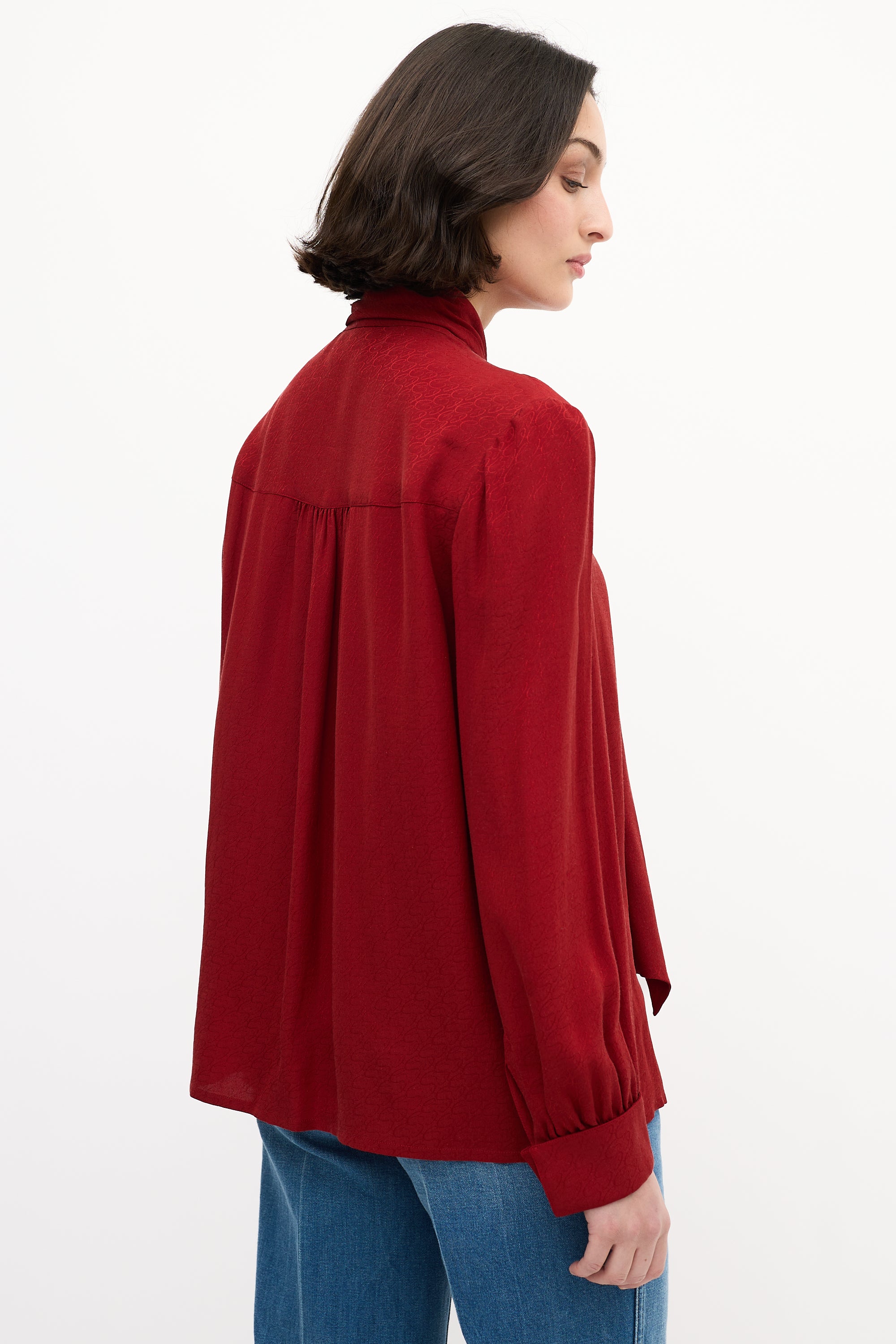 Hermès Red Silk Monogram Necktie Blouse