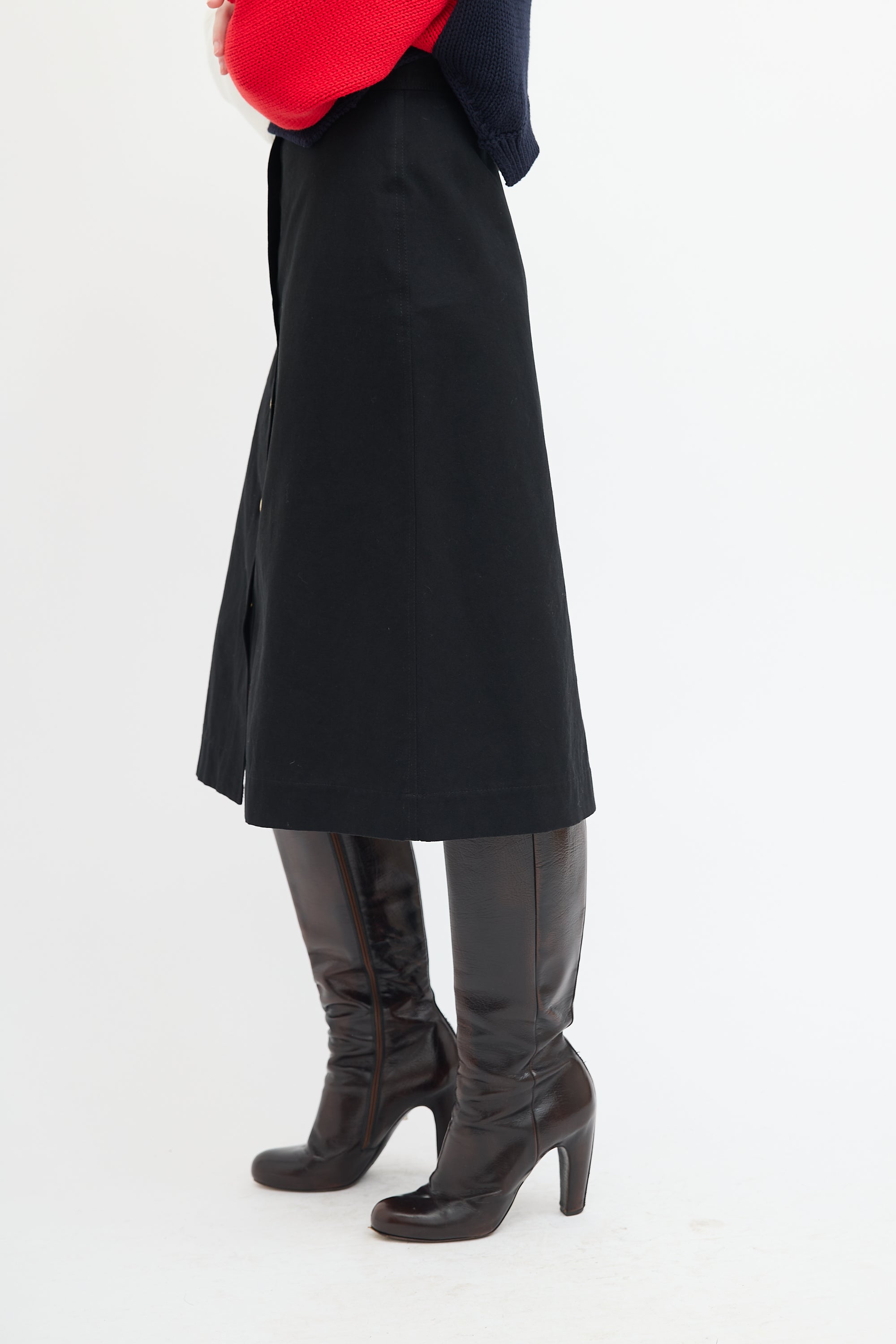 Horses Atelier Black Snap Button Midi Skirt