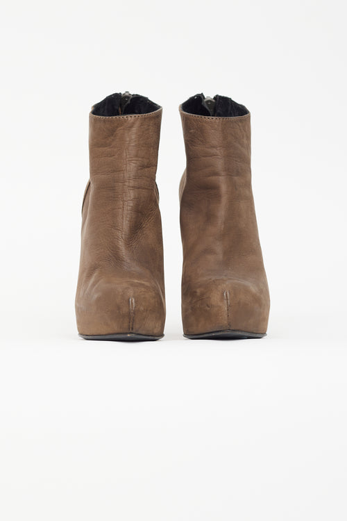 Haider Ackermann Brown Nubuck Zip Stiletto Ankle Boot