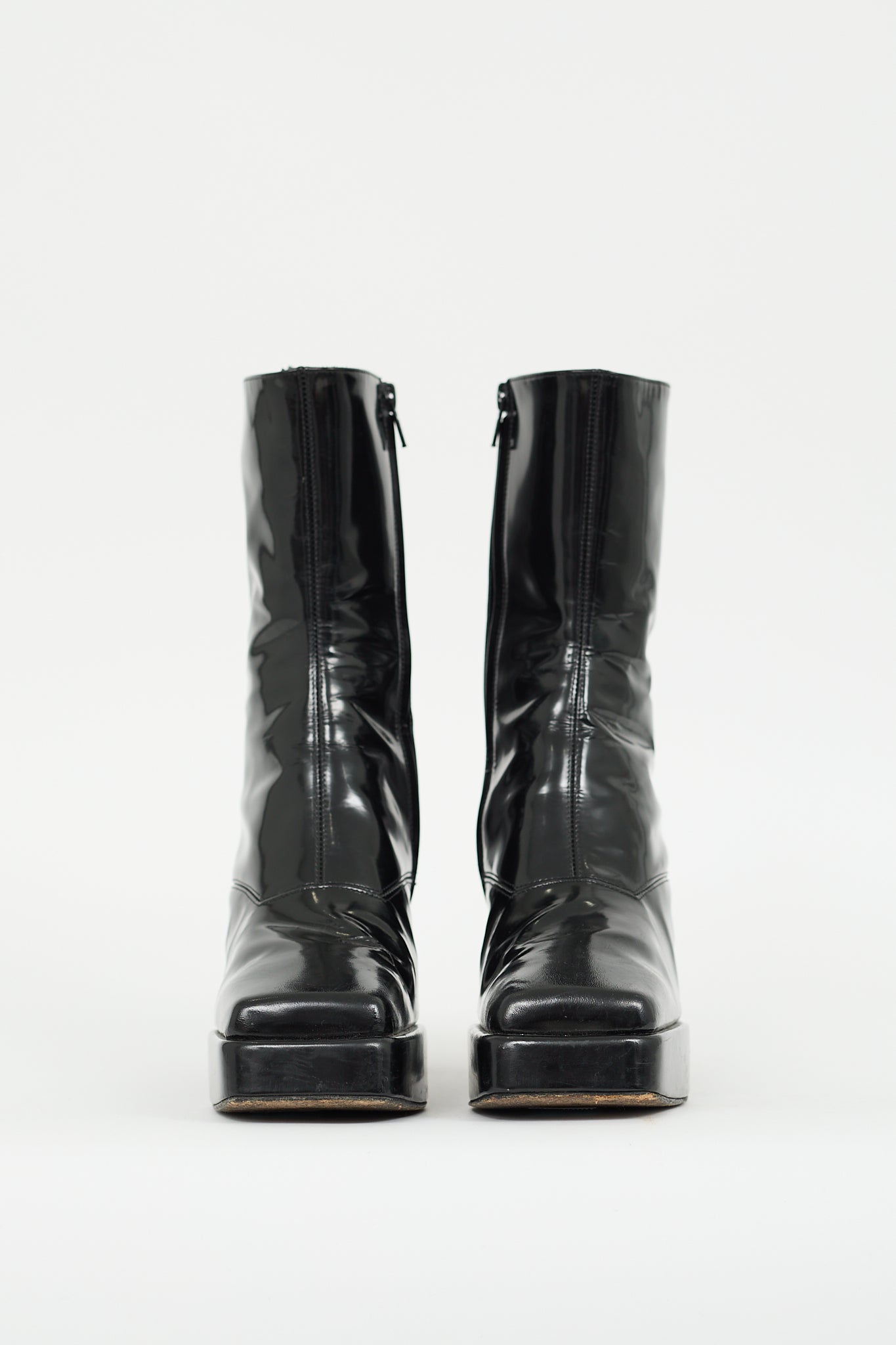 Helmut Lang Black Patent Platform Boot