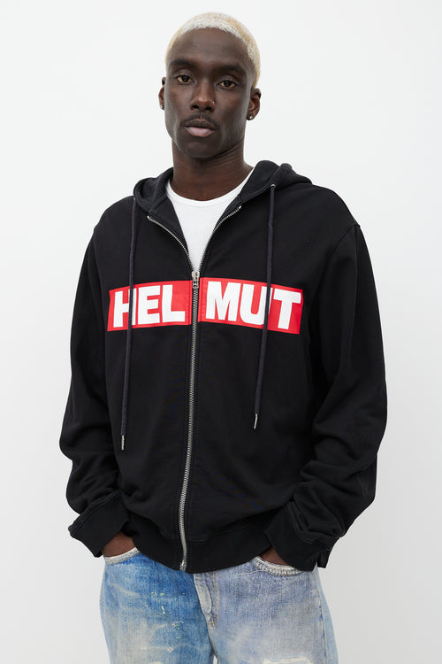 Helmut Lang Black & Red Logo Zip Up Hoodie