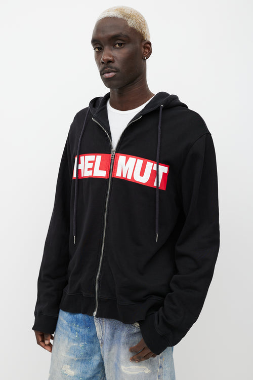 Helmut Lang Black & Red Logo Zip Up Hoodie