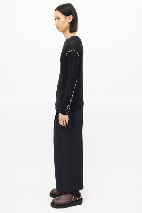 Helmut Lang Black & White Fringe Cashmere Knit Sweater