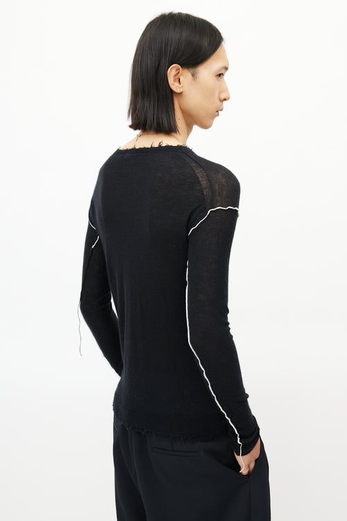 Helmut Lang Black & White Fringe Cashmere Knit Sweater