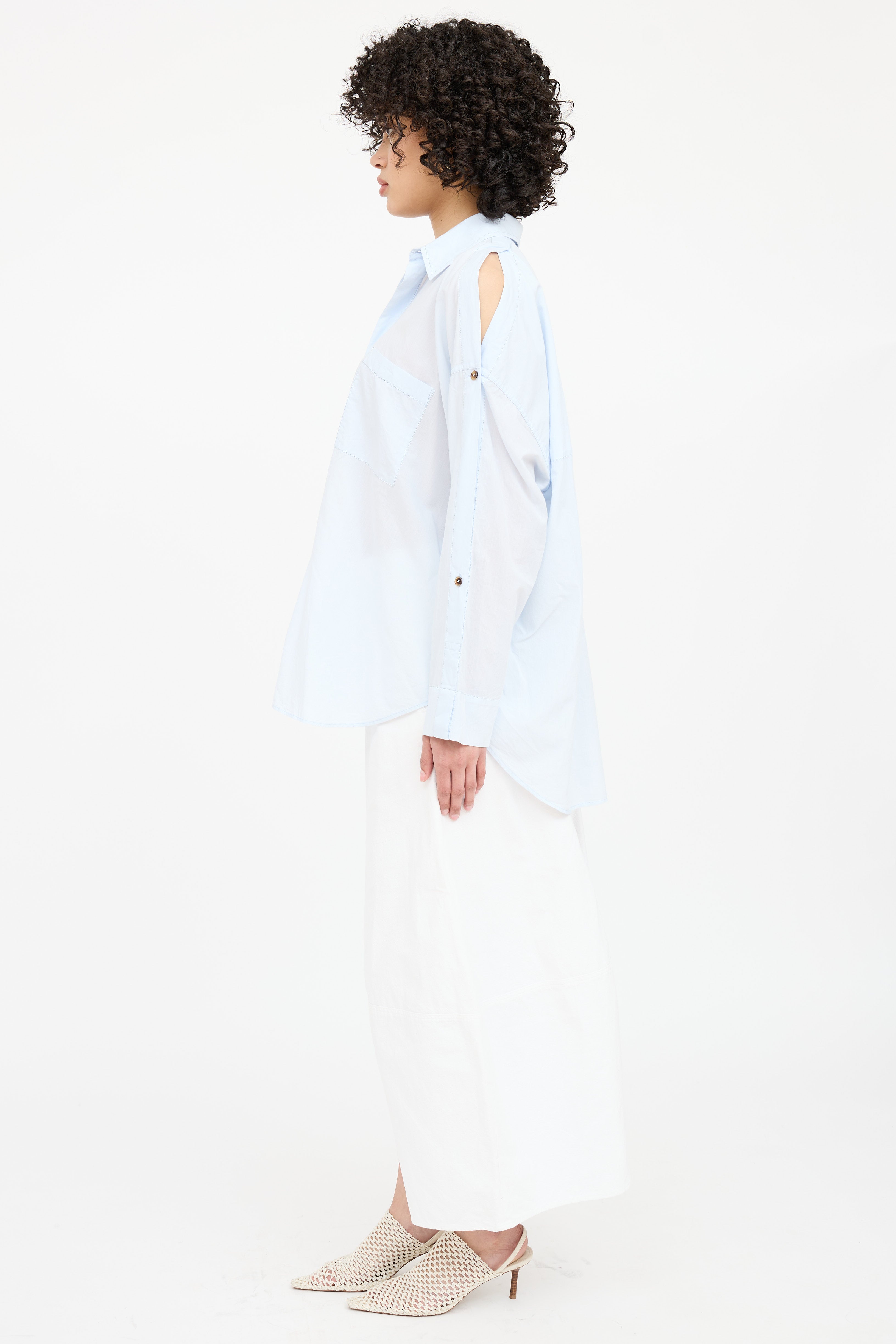 Helmut Lang Cold Shoulder Button Up Top