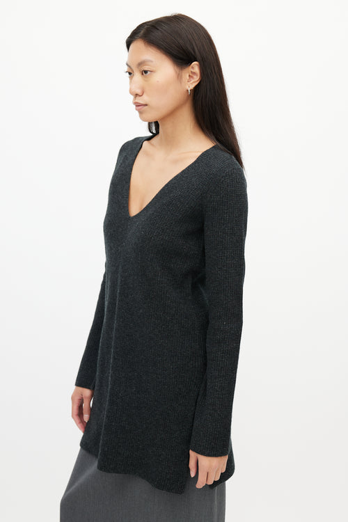 Helmut Lang Grey Wool & Cashmere V-Neck Sweater