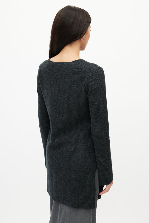 Helmut Lang Grey Wool & Cashmere V-Neck Sweater