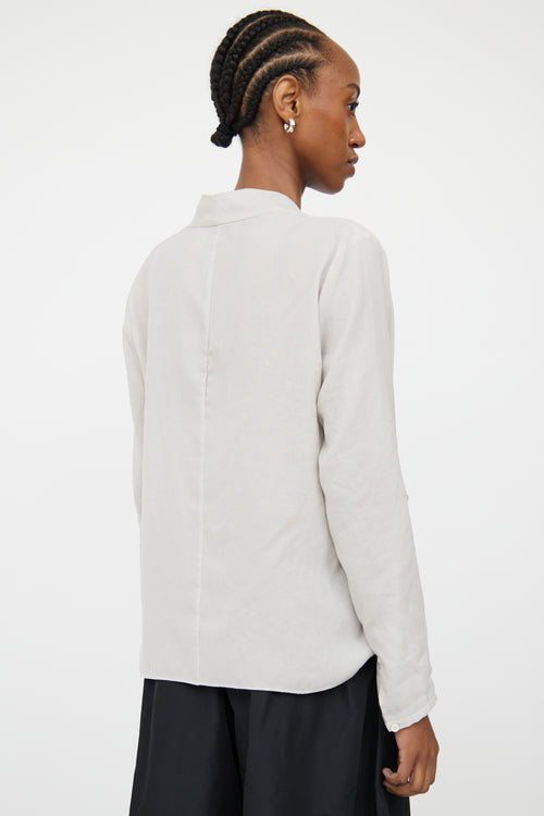 Helmut Lang Grey V Neck Draped Blouse