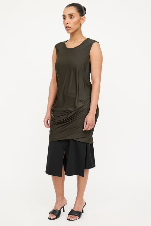 Helmut Lang Satin Ruched Layered Dress