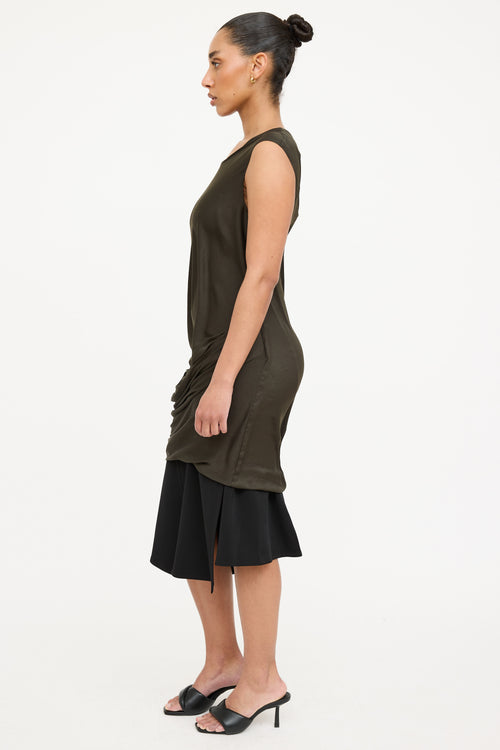 Helmut Lang Satin Ruched Layered Dress