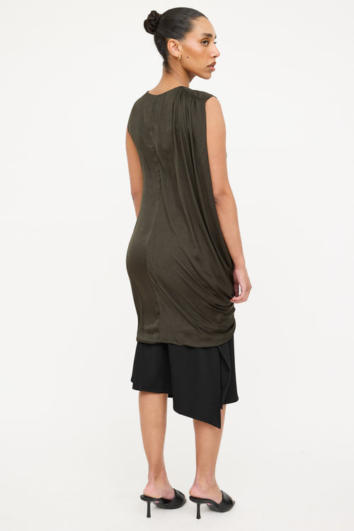 Helmut Lang Satin Ruched Layered Dress