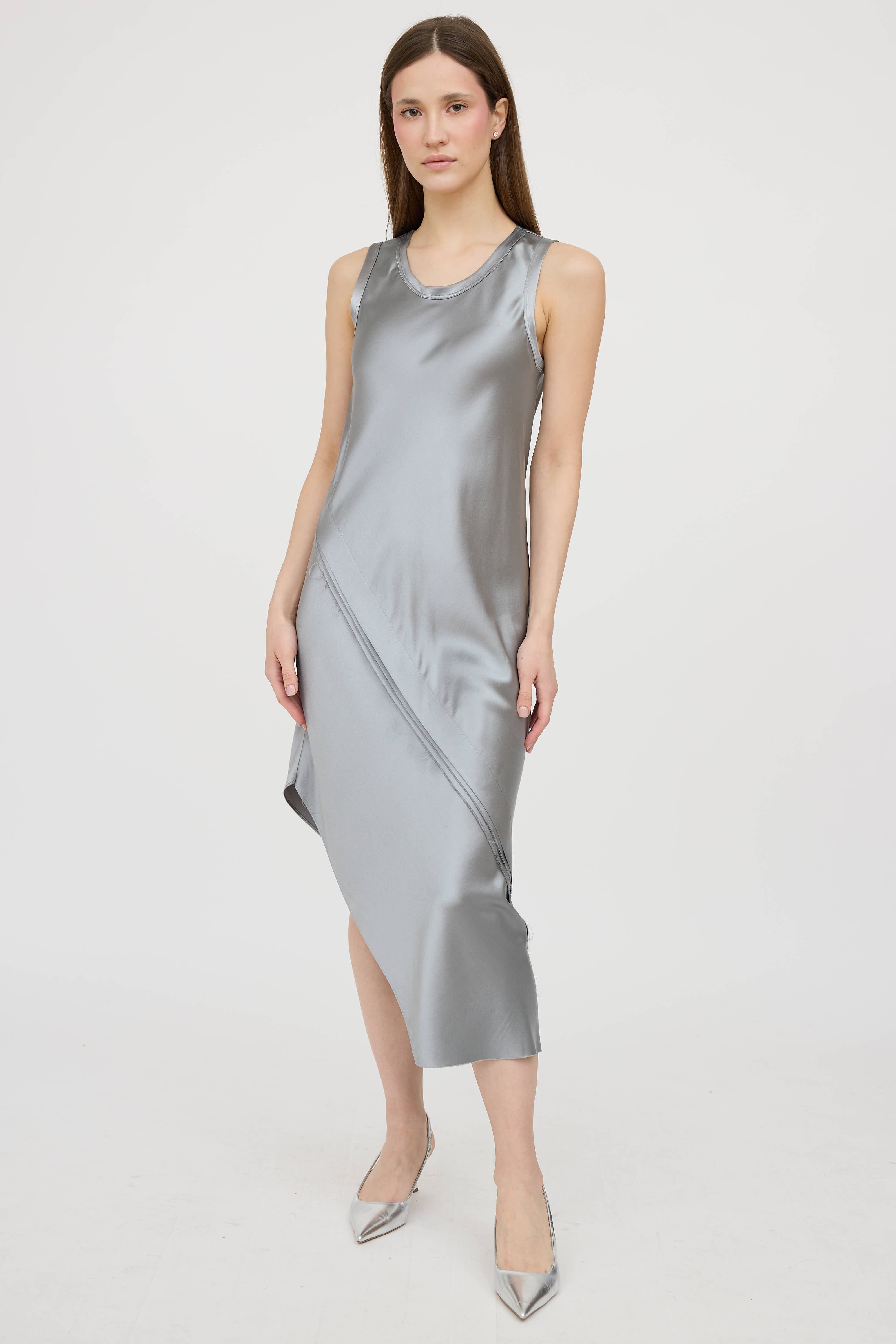 Helmut LangSilk Asymmetrical Raw Hem Dress