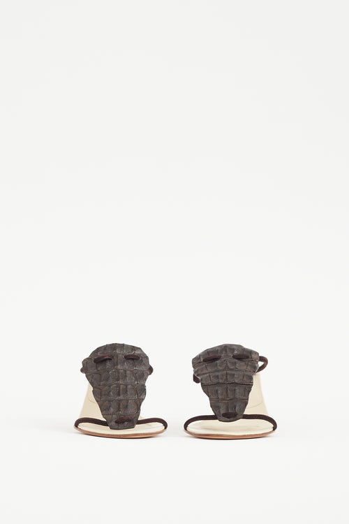 Helmut Lang White & Brown Leather Textured Sandal