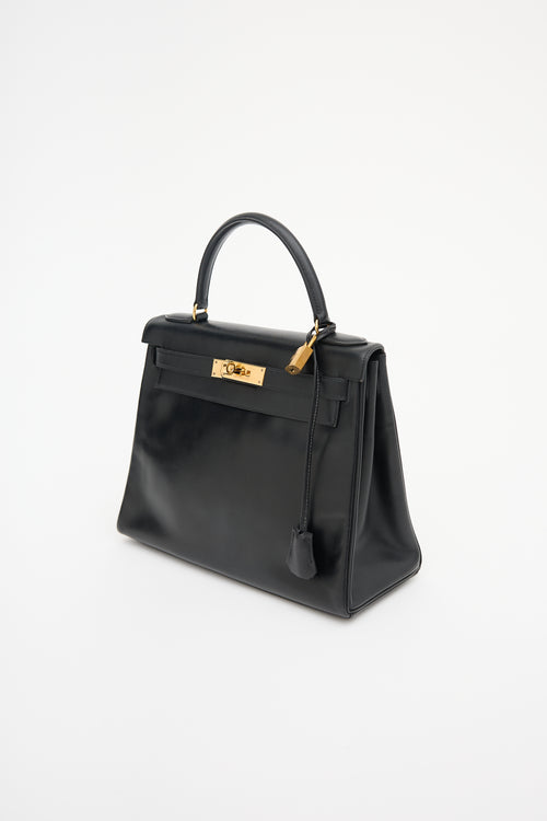 Hermès Vintage Noir Box Kelly Retourne 28 Bag