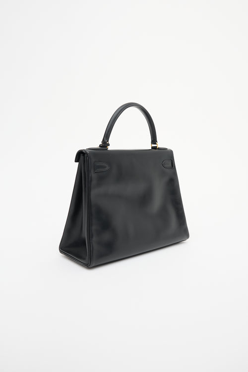 Hermès Vintage Noir Box Kelly Retourne 28 Bag