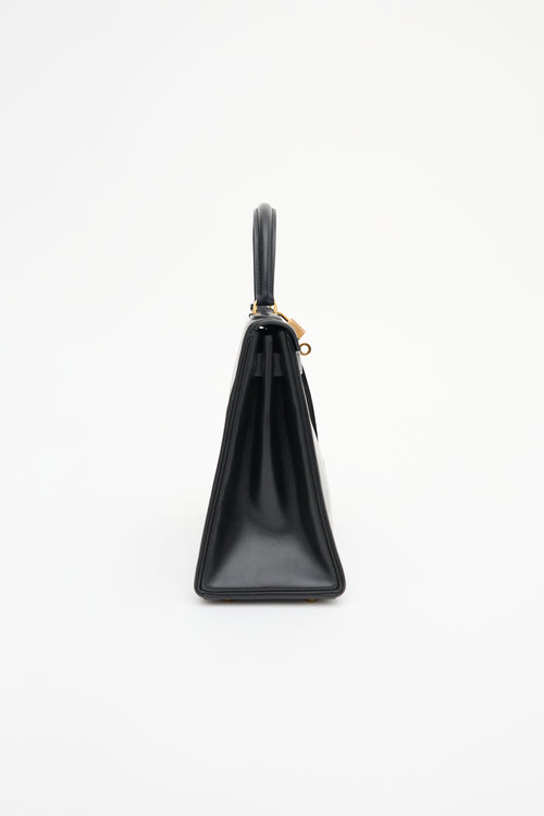 Hermès Vintage Noir Box Kelly Retourne 28 Bag