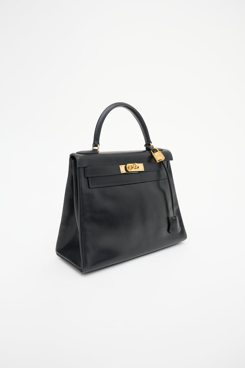 Hermès Vintage Noir Box Kelly Retourne 28 Bag