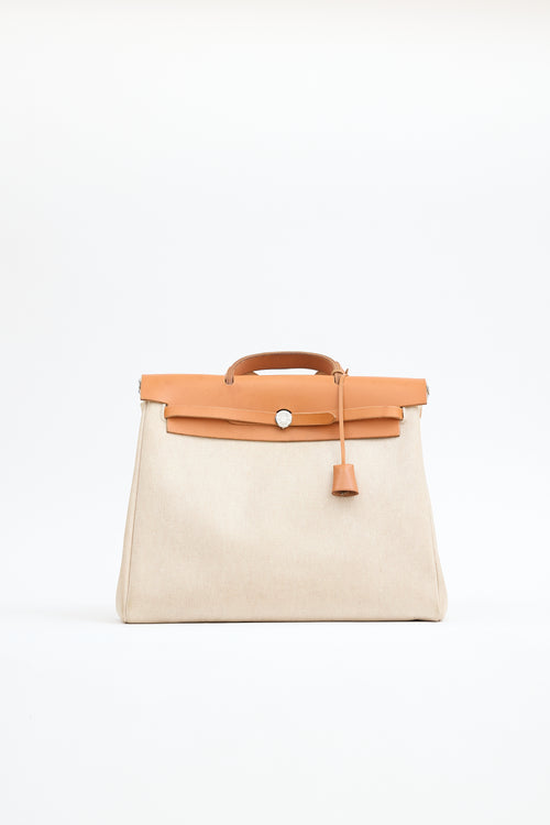 Hermès 2000 Écru Toile Canvas & Fauve Vache Hunter Leather HerBag 2-in-1