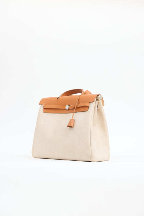 Hermès 2000 Écru Toile Canvas & Fauve Vache Hunter Leather HerBag 2-in-1