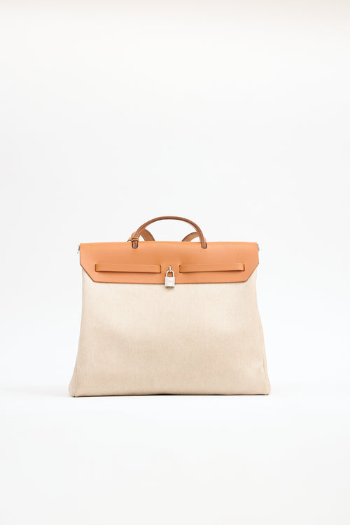 Hermès 2000 Écru Toile Canvas & Fauve Vache Hunter Leather HerBag 2-in-1