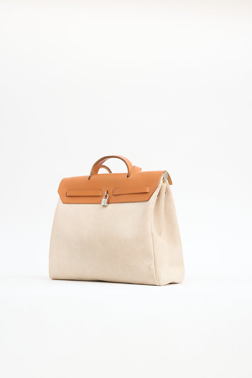 Hermès 2000 Écru Toile Canvas & Fauve Vache Hunter Leather HerBag 2-in-1