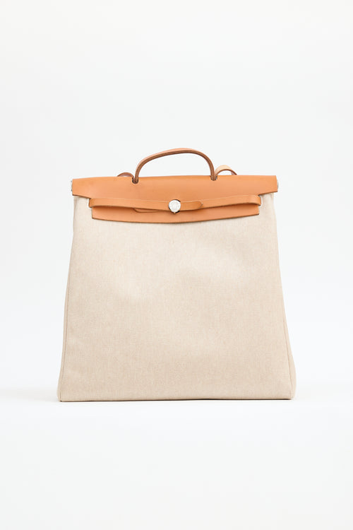 Hermès 2000 Écru Toile Canvas & Fauve Vache Hunter Leather HerBag 2-in-1