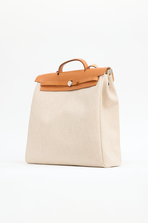 Hermès 2000 Écru Toile Canvas & Fauve Vache Hunter Leather HerBag 2-in-1