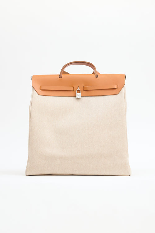 Hermès 2000 Écru Toile Canvas & Fauve Vache Hunter Leather HerBag 2-in-1