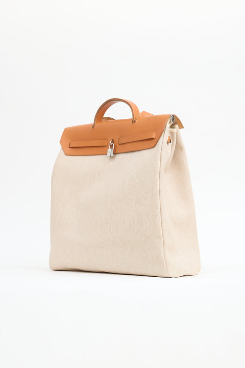 Hermès 2000 Écru Toile Canvas & Fauve Vache Hunter Leather HerBag 2-in-1