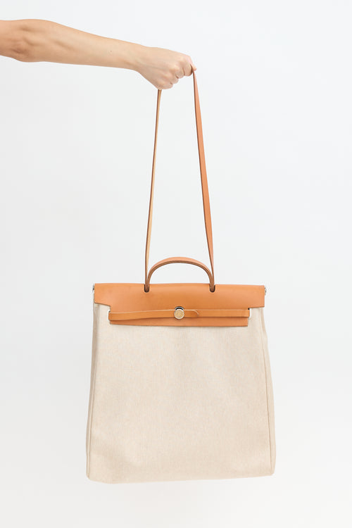 Hermès 2000 Écru Toile Canvas & Fauve Vache Hunter Leather HerBag 2-in-1