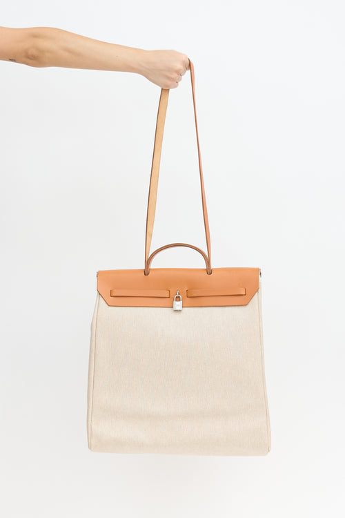 Hermès 2000 Écru Toile Canvas & Fauve Vache Hunter Leather HerBag 2-in-1