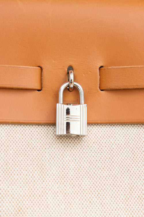Hermès 2000 Écru Toile Canvas & Fauve Vache Hunter Leather HerBag 2-in-1