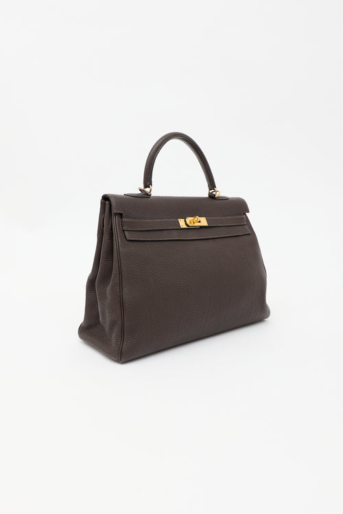 Hermès 2003 Chocolat Togo Kelly Retourne 35 Bag