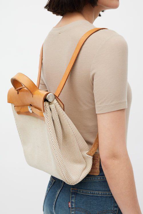 Hermès 2003 Écru Toile Canvas & Fauve Vache Hunter Leather HerBag 2-in-1 Backpack GM Set
