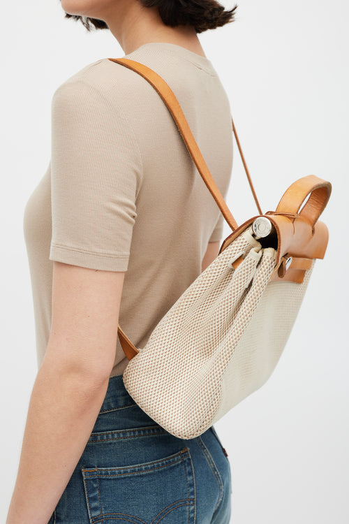 Hermès 2003 Écru Toile Canvas & Fauve Vache Hunter Leather HerBag 2-in-1 Backpack GM Set