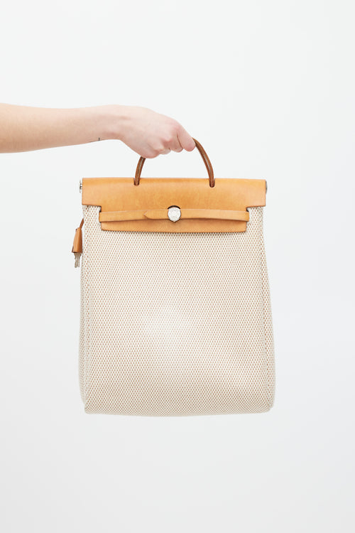 Hermès 2003 Écru Toile Canvas & Fauve Vache Hunter Leather HerBag 2-in-1 Backpack GM Set
