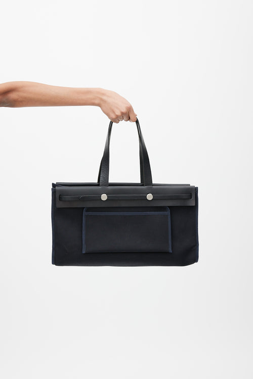 Hermès 2003 Noir Officier Canvas & Vache Leather HerBag Cabas MM Bag