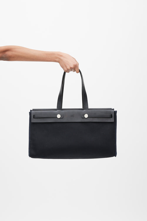 ermès 2003 Noir Officier Canvas & Vache Leather HerBag Cabas MM Bag