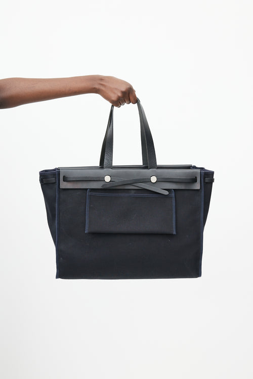 Hermès 2003 Noir Officier Canvas & Vache Leather HerBag Cabas MM Bag