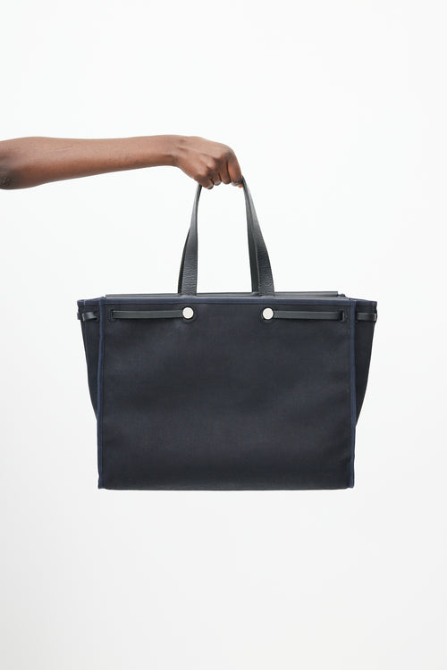 Hermès 2003 Noir Officier Canvas & Vache Leather HerBag Cabas MM Bag