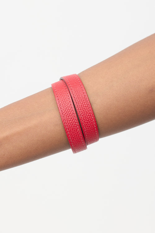 Hermès 2012 Red & Yellow Gold Leather Kelly Double Tour Bracelet