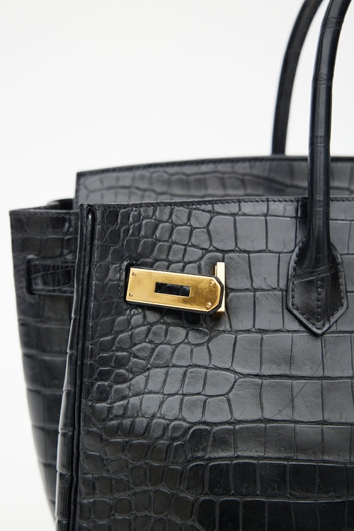 Hermès 2014 Noir Embossed Leather & Gold Birkin 35 Bag