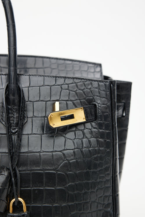 Hermès 2014 Noir Embossed Leather & Gold Birkin 35 Bag