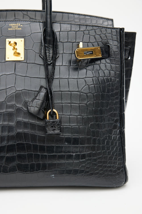 Hermès 2014 Noir Embossed Leather & Gold Birkin 35 Bag