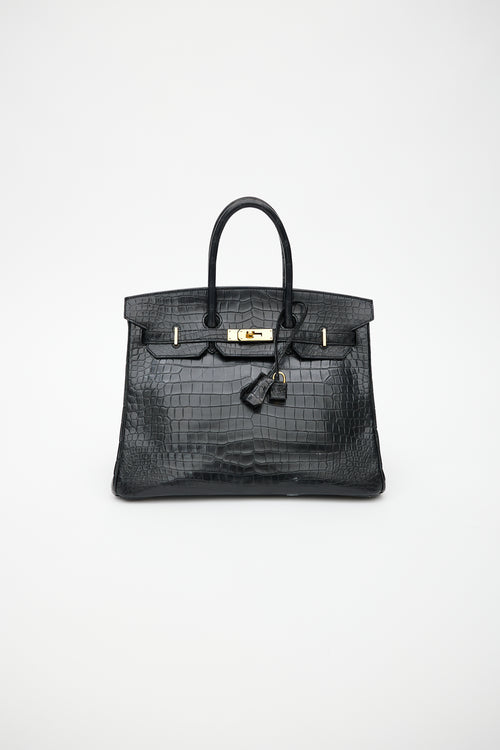 Hermès 2014 Noir Embossed Leather & Gold Birkin 35 Bag