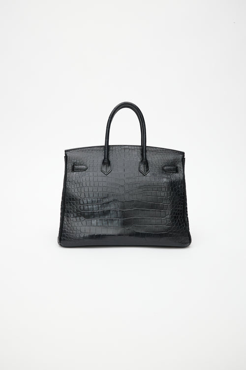 Hermès 2014 Noir Embossed Leather & Gold Birkin 35 Bag