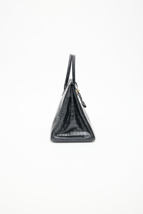 Hermès 2014 Noir Embossed Leather & Gold Birkin 35 Bag