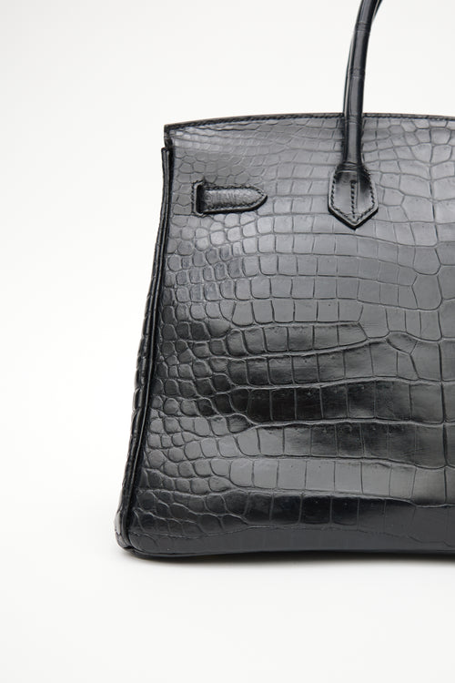 Hermès 2014 Noir Embossed Leather & Gold Birkin 35 Bag