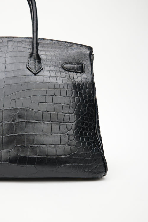 Hermès 2014 Noir Embossed Leather & Gold Birkin 35 Bag