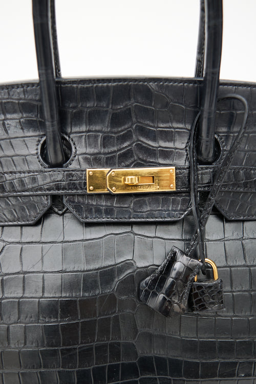Hermès 2014 Noir Embossed Leather & Gold Birkin 35 Bag